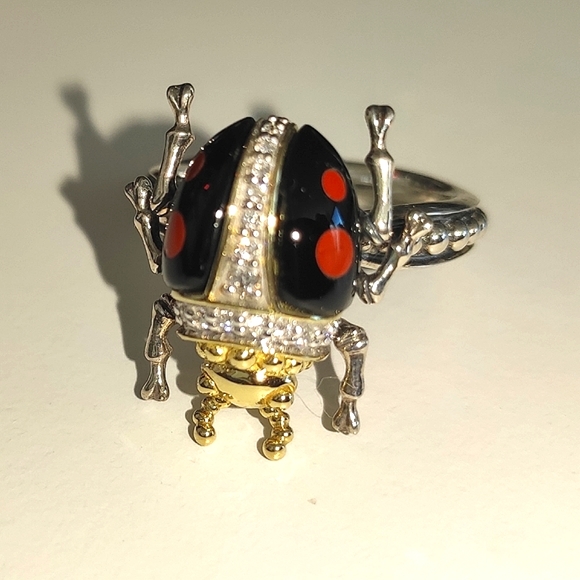 LAGOS Rare Wonders Ladybug Beetle Diamond Gold Silver Gemstone Ring Sz 7 - Picture 11 of 16